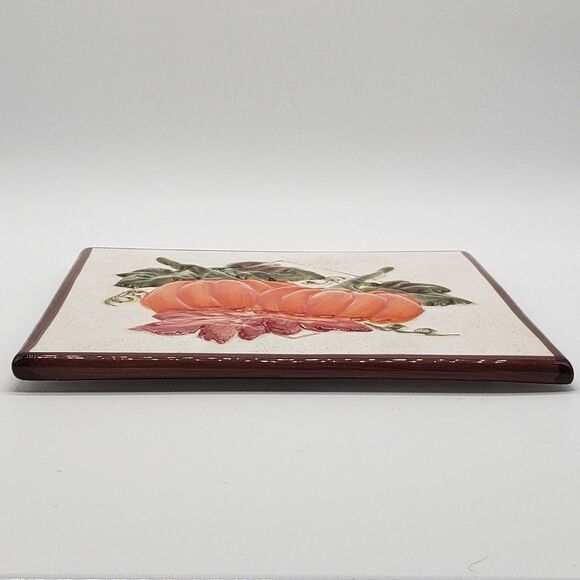 Fall Harvest 3D Orange Pumpkins Red Green Leaves Ceramic Tile Trivet Wall Decor - Picture 4 of 12